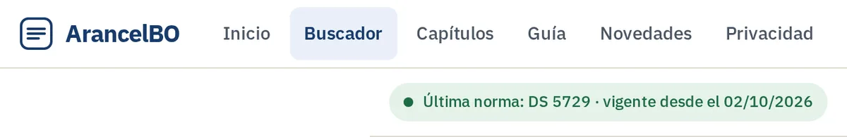 El encabezado con las secciones Inicio, Buscador, Capítulos, Guía, Novedades y Privacidad, y la última norma con su vigencia.
